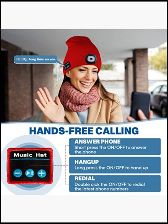 Bluetooth Beanie Hat with LED Light, Built-in Speakers & Mic, Rechargeable main image 5